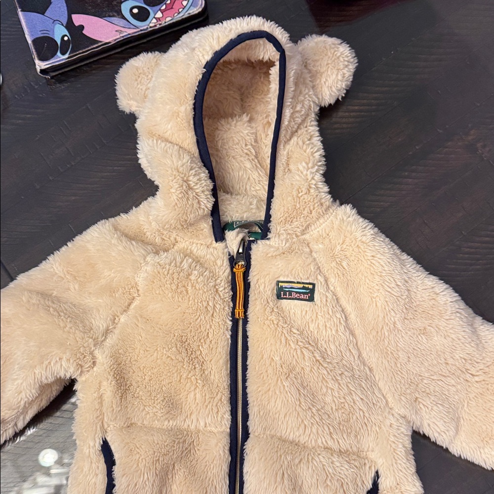 L.L. Bean Cream Fleece Bear Hoodie 6-12mo